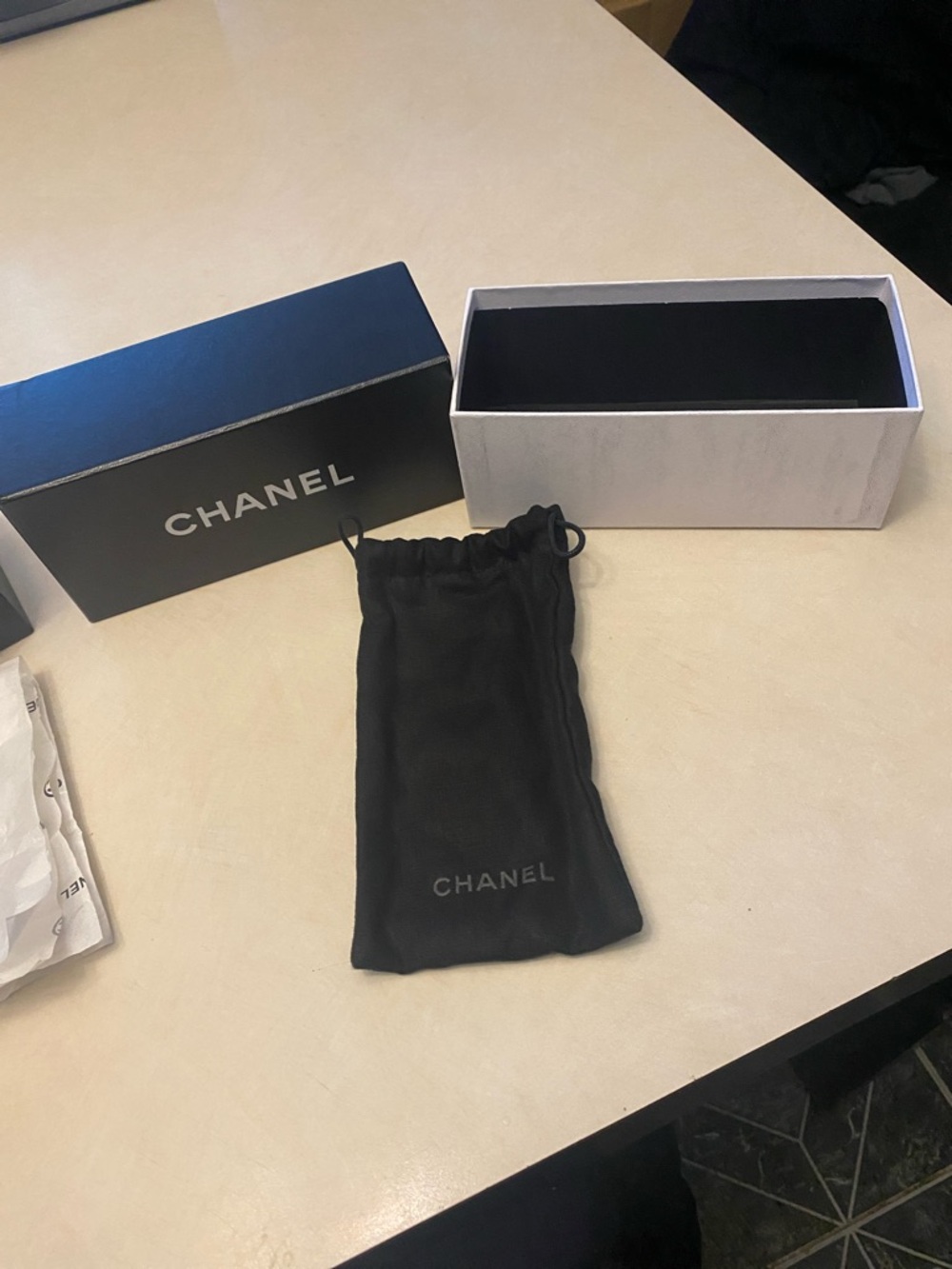 CHANEL Black & White Gift Box and Drawstring Pouch Set